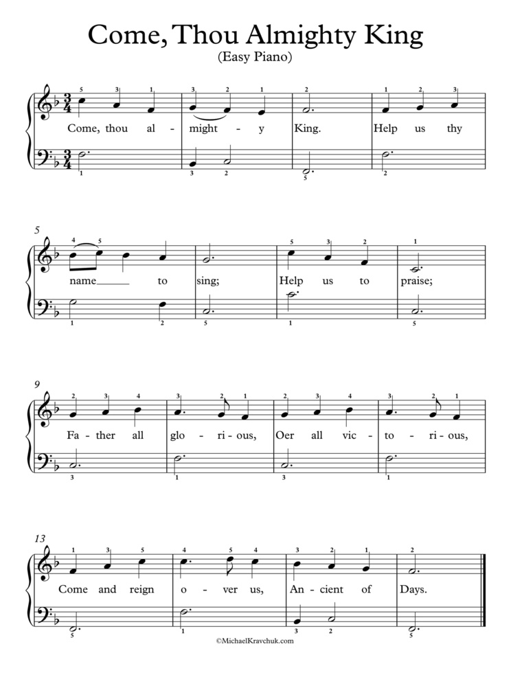 Free Piano Arrangement Sheet Music - Come, Thou Almighty King