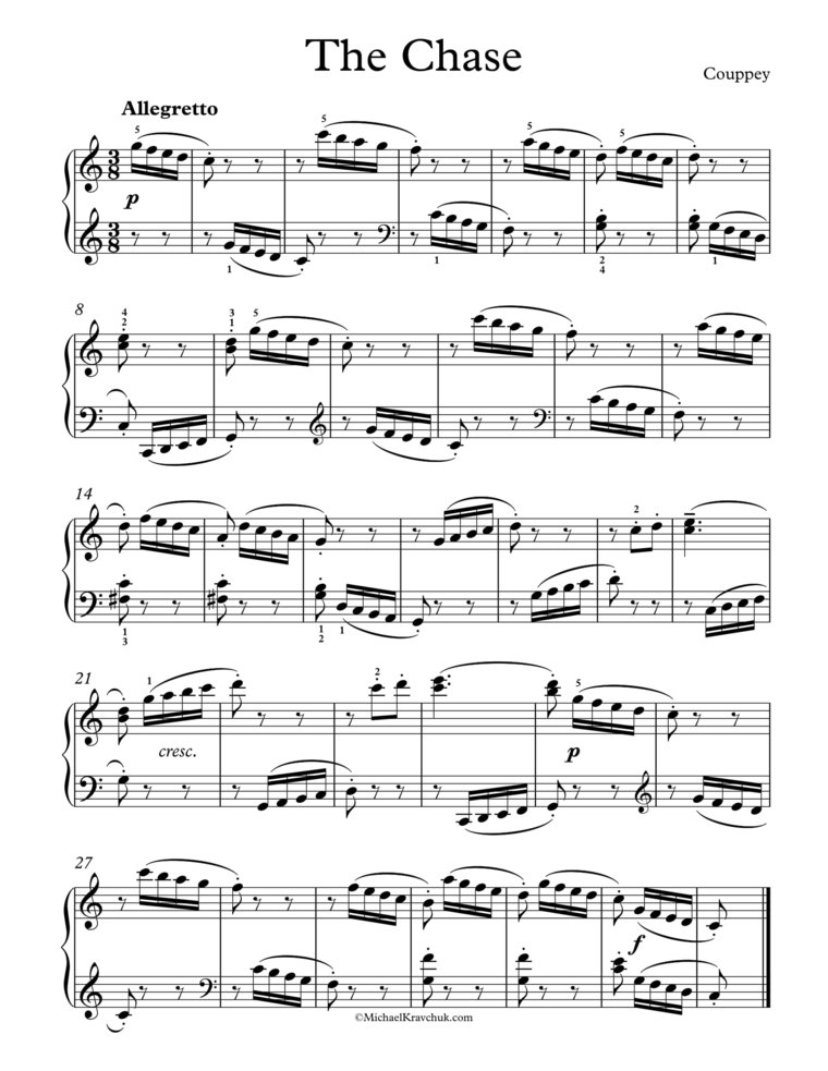 Free Piano Sheet Music - The Chase - Couppey