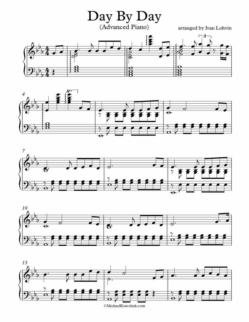 Free Piano Arrangement Sheet Music - Day By Day - Advanced