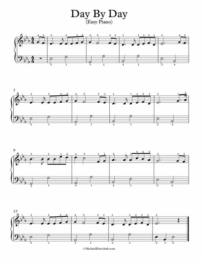 Free Piano Arrangement Sheet Music - Day By Day - Easy