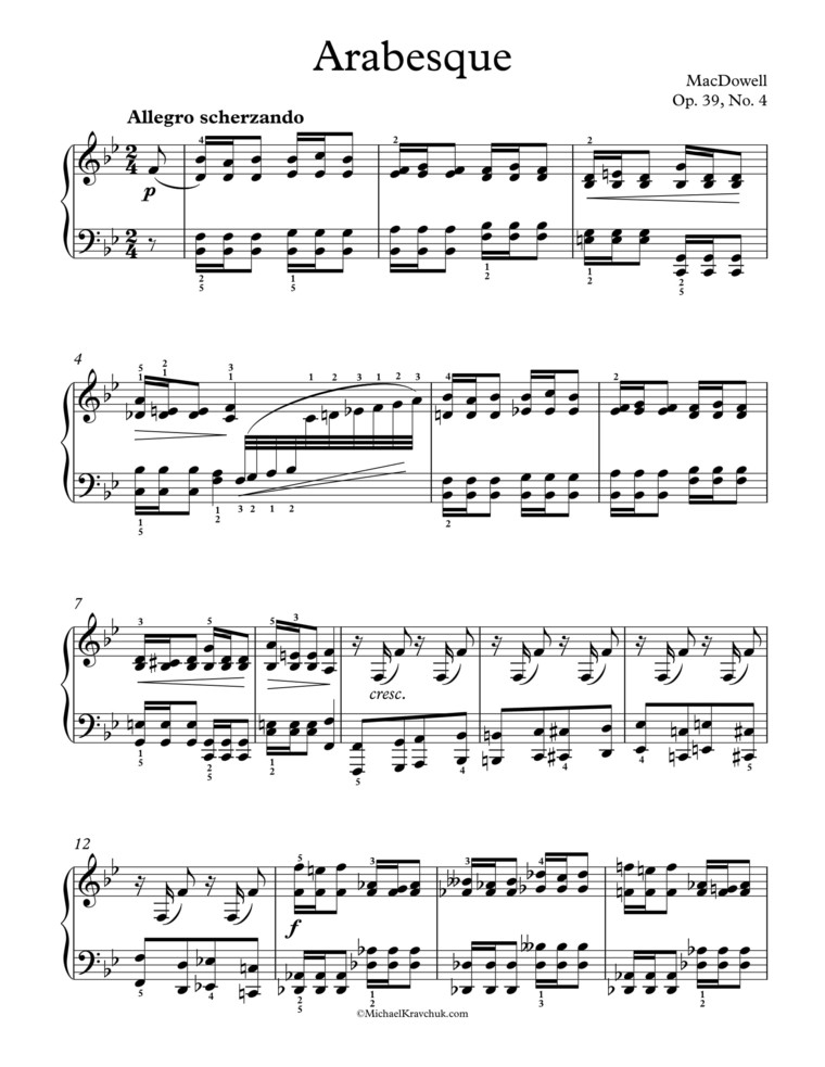 Free Piano Sheet Music - Arabesque Op. 39, No. 4 - MacDowell
