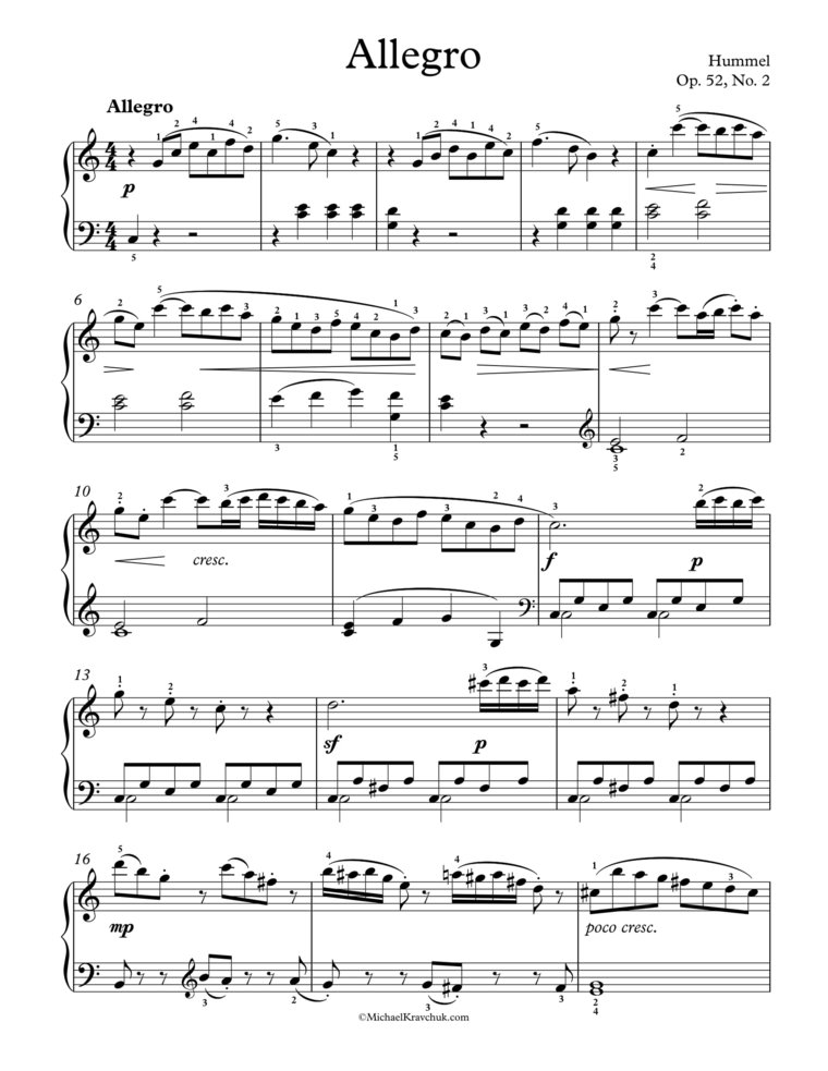 Free Piano Sheet Music - Allegro Op. 52, No. 2 - Hummel