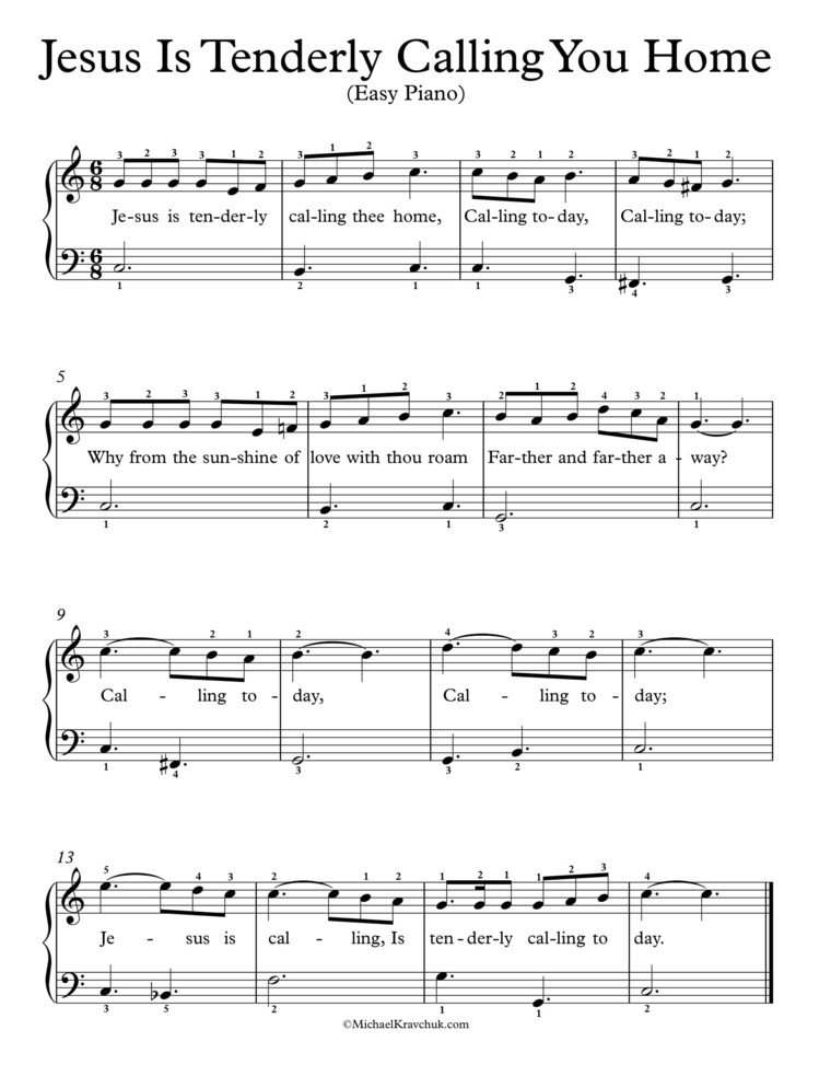 Free Piano Arrangement Sheet Music - Jesus Is Tenderly Calling You Home