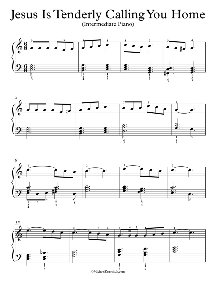 Free Piano Arrangement Sheet Music - Jesus Is Tenderly Calling You Home