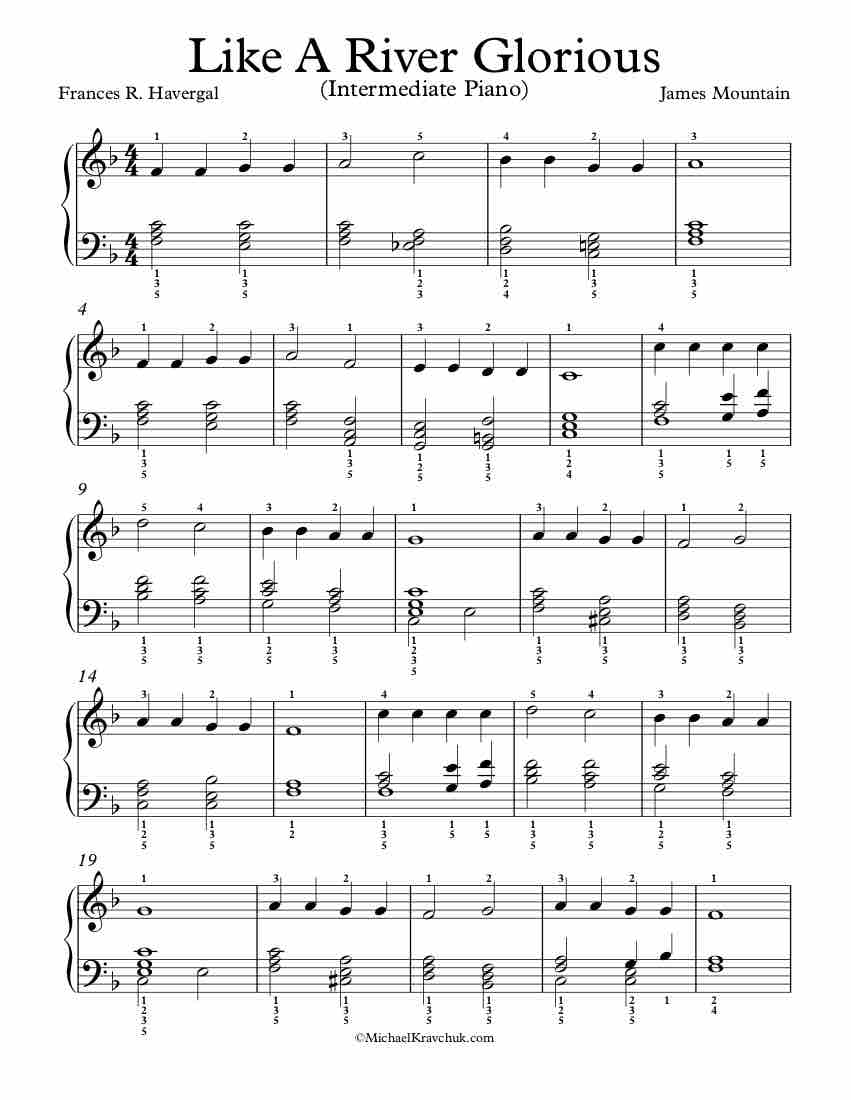 Free Piano Arrangement Sheet Music - Like A River Glorious - Intermediate
