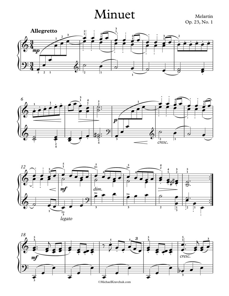 Free Piano Sheet Music - Minuet Op. 23, No. 1 - Melartin