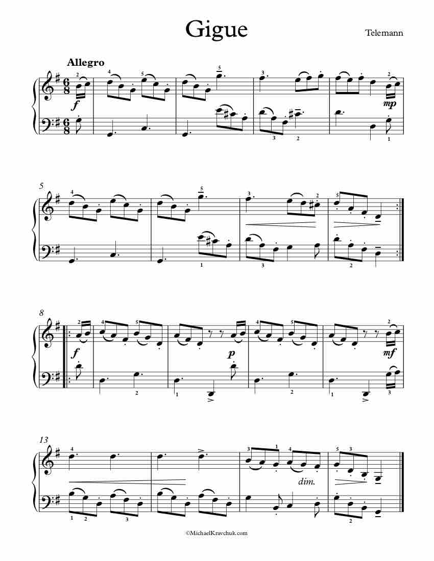 Free Piano Sheet Music - Gigue - Telemann