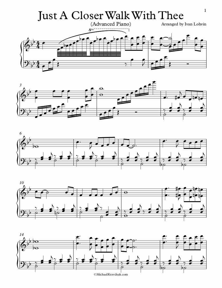 Free Piano Arrangement Sheet Music - Just A Closer Walk With Thee - Advanced
