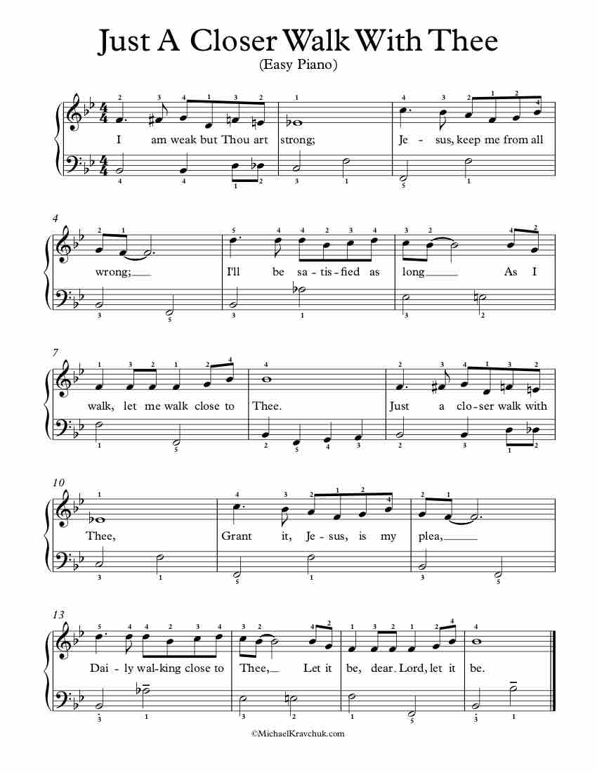 Free Piano Arrangement Sheet Music - Just A Closer Walk With Thee - Easy