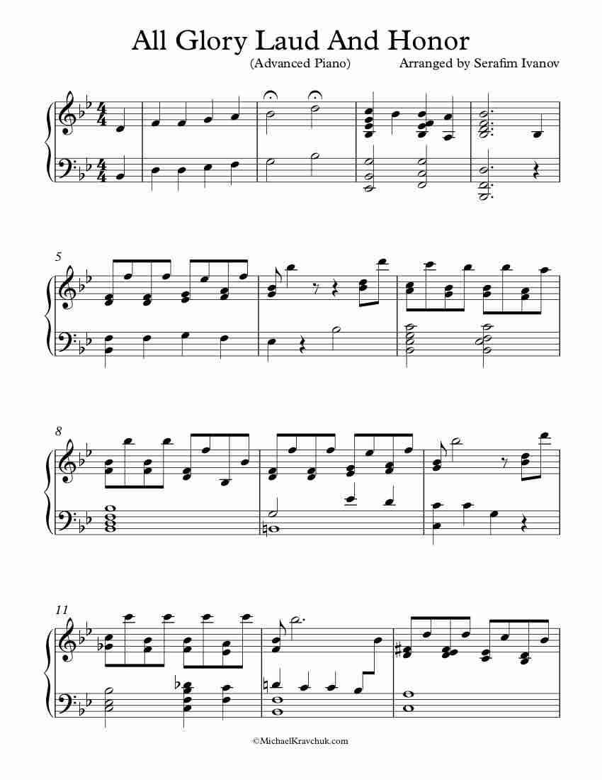Free Piano Arrangement Sheet Music - All Glory Laud And Honor - Advanced