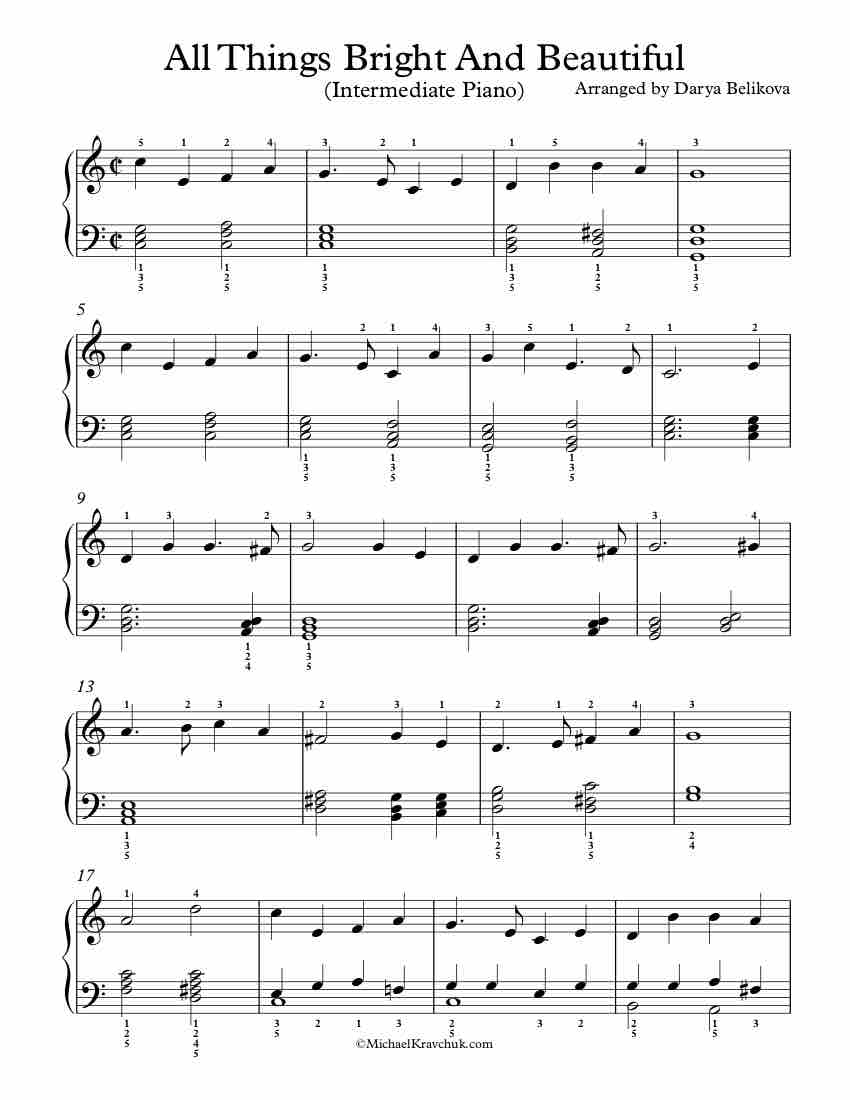 Free Piano Arrangement Sheet Music - All Things Bright And Beautiful - Intermediate