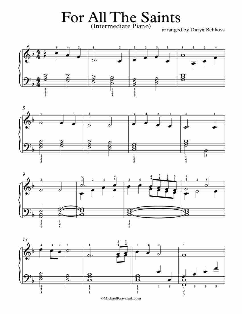 Free Piano Arrangement Sheet Music - For All The Saints - Intermediate