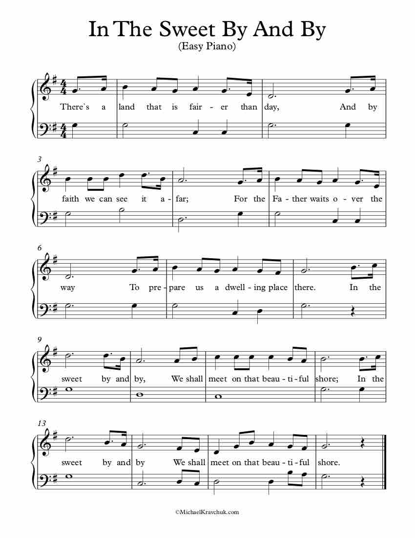 Free Piano Arrangement Sheet Music - In The Sweet By And By - Easy