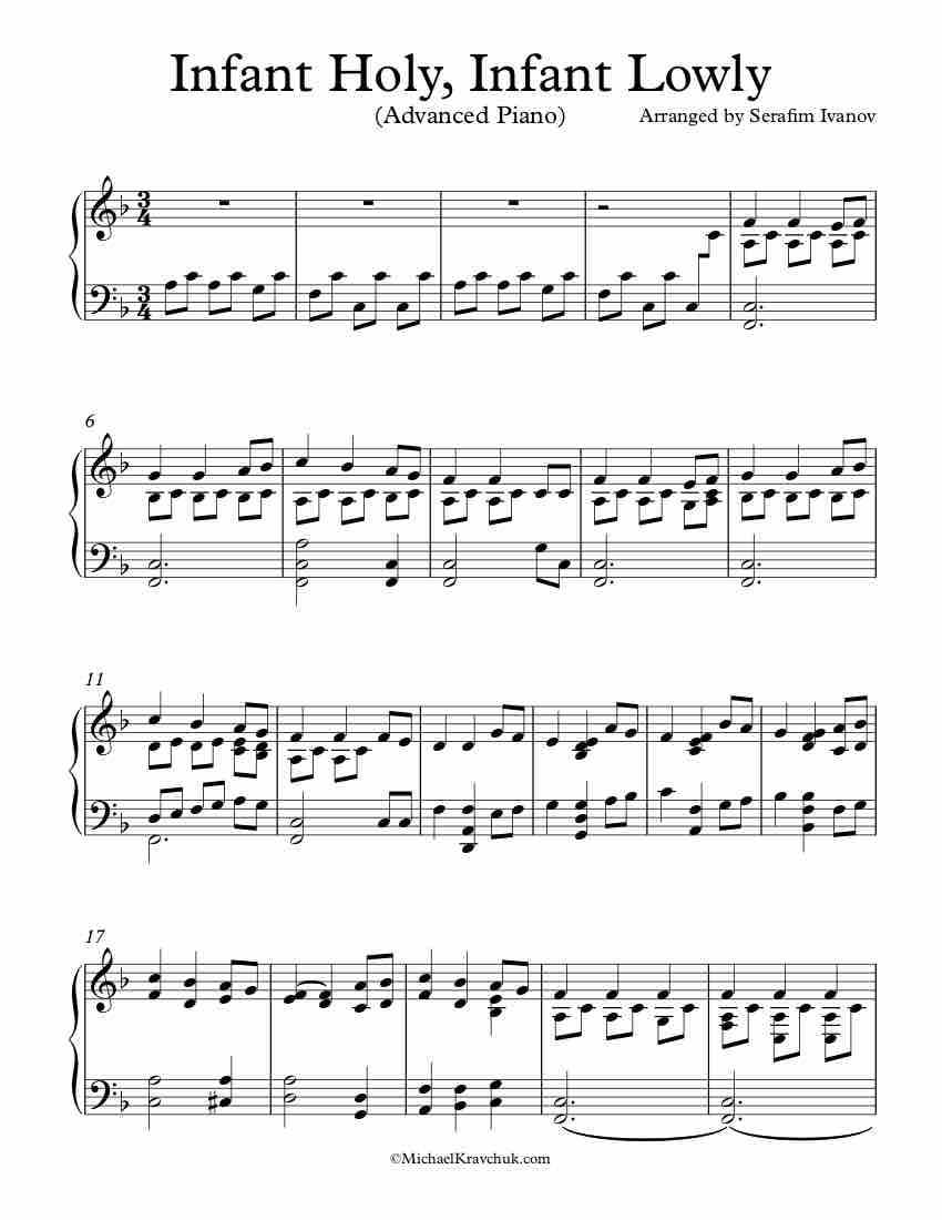 Free Piano Arrangement Sheet Music - Infant Holy, Infant Lowly - Advanced
