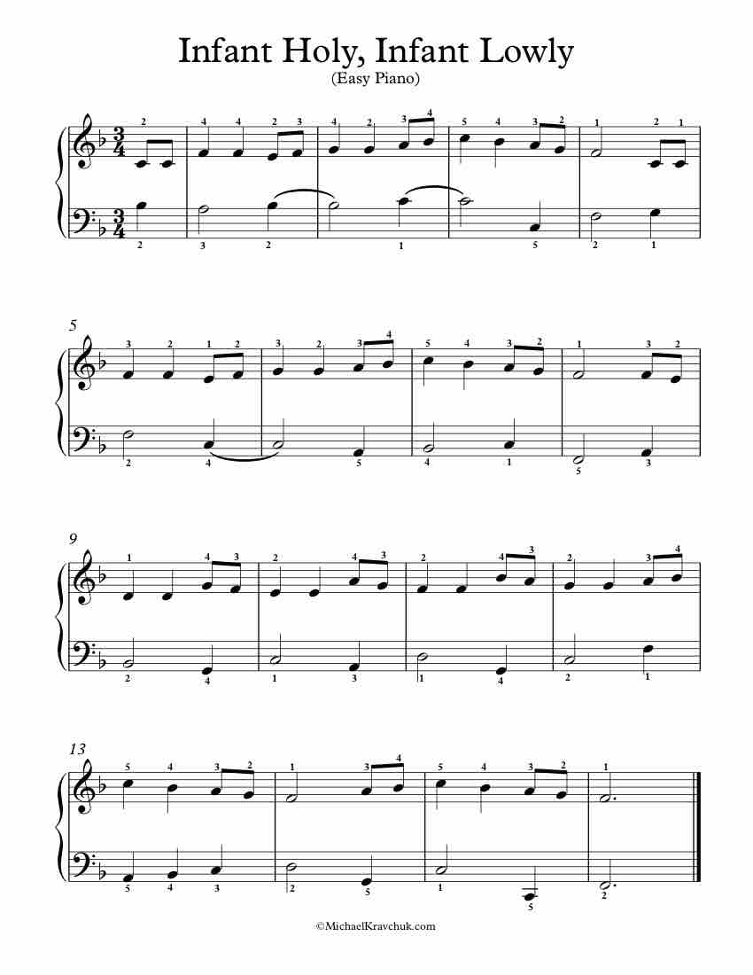 Free Piano Arrangement Sheet Music - Infant Holy, Infant Lowly - Easy