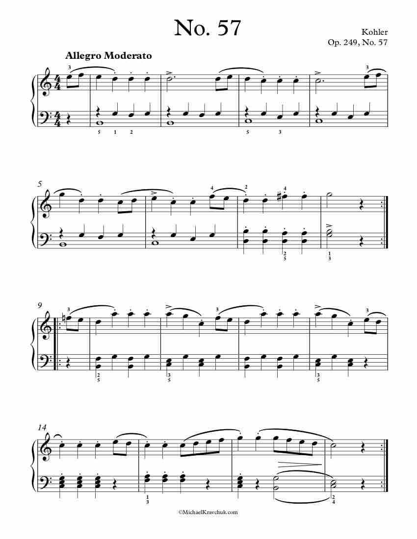 Free Piano Sheet Music No 57 Op 249 Kohler Michael Kravchuk