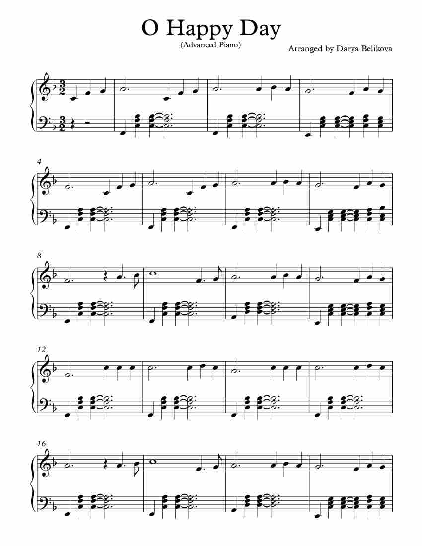 Free Piano Arrangement Sheet Music - O Happy Day - Advanced