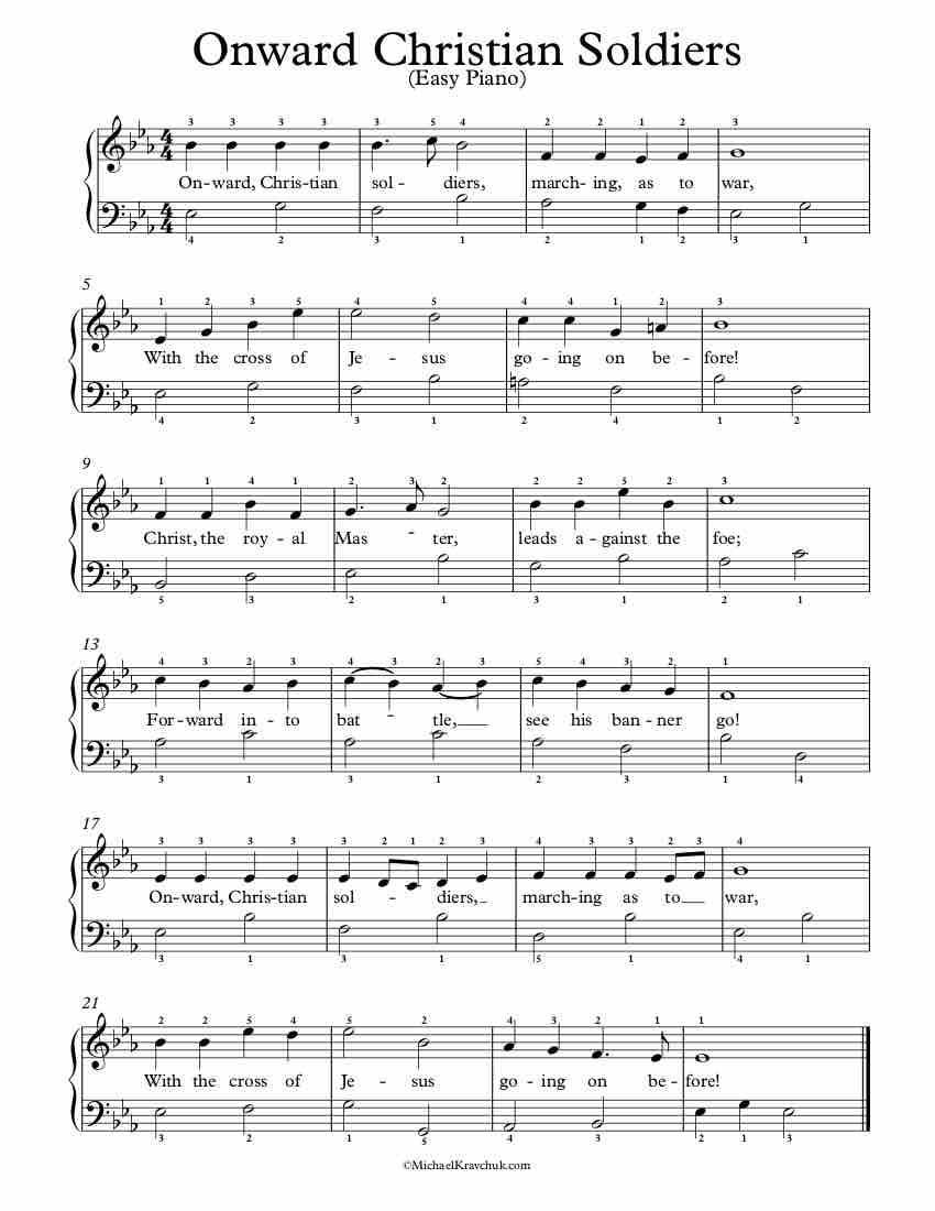 Free Piano Arrangement Sheet Music - Onward Christian Soldiers - Easy