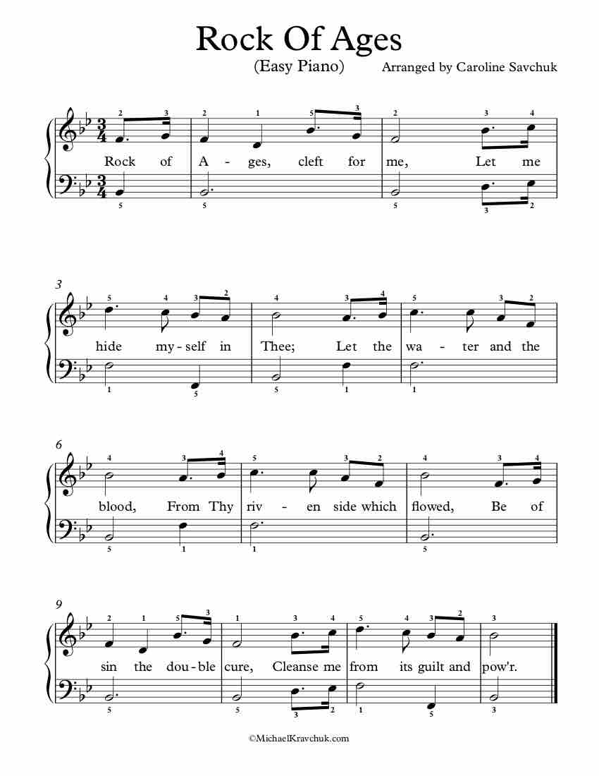 Free Piano Arrangement Sheet Music - Rock Of Ages - Easy