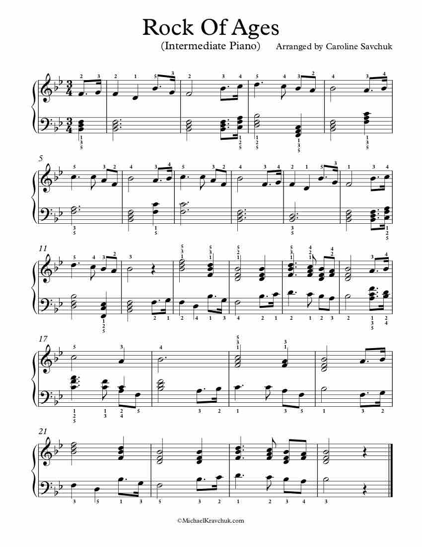 Free Piano Arrangement Sheet Music - Rock Of Ages - Intermediate