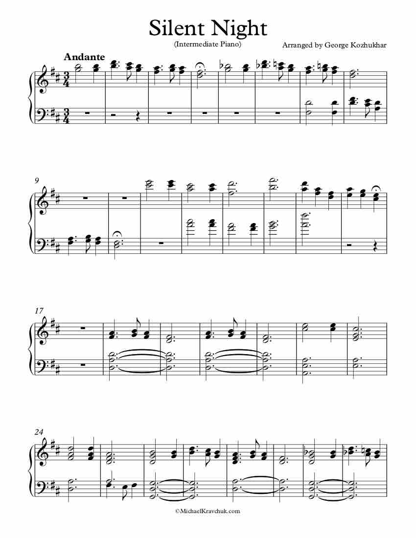 Free Piano Arrangement Sheet Music - Silent Night - Advanced