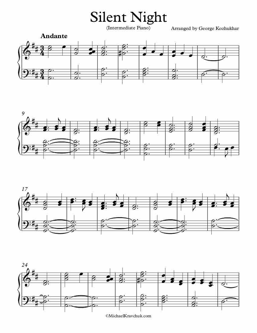 Free Piano Arrangement Sheet Music - Silent Night - Intermediate