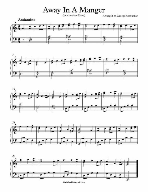 Free Piano Arrangement Sheet Music – Away In A Manger (Cradle Song ...