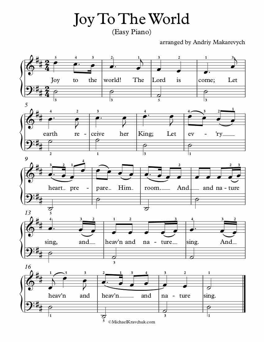 Free Piano Arrangement Sheet Music Joy To The World Michael Kravchuk