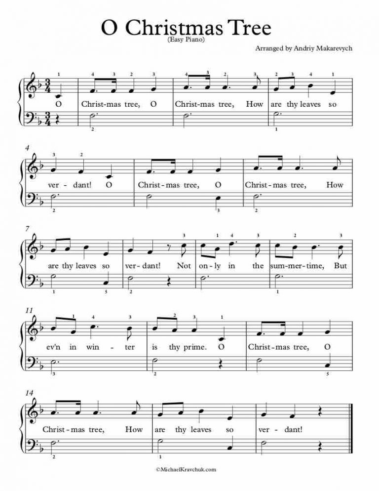 Free Piano Arrangement Sheet Music – O Christmas Tree – Michael Kravchuk
