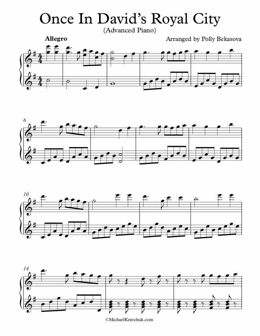 Free Piano Arrangement Sheet Music - Once In David's Royal City - Advanced