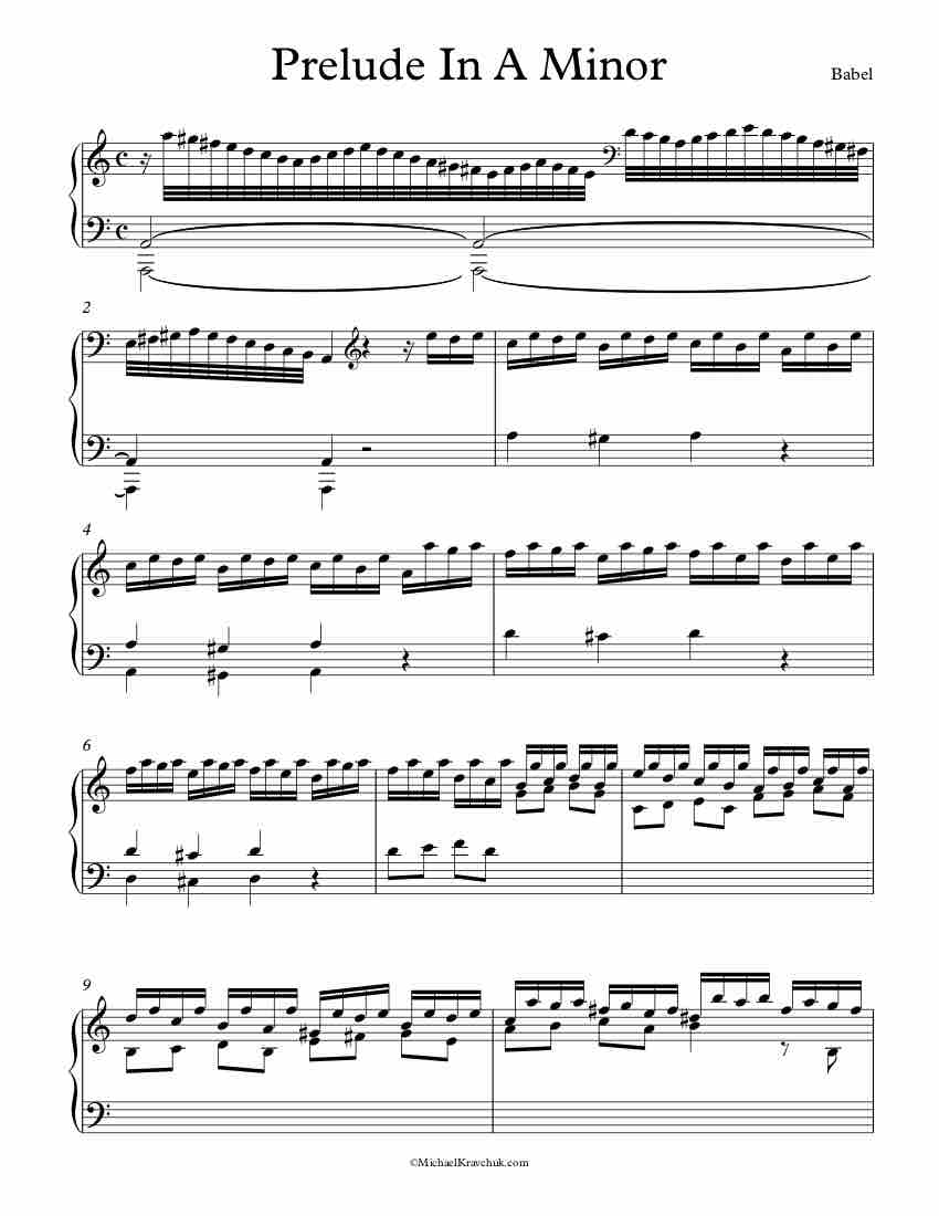 Free Piano Sheet Music - Prelude In A Minor - Babel