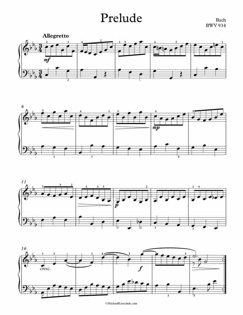 Free Piano Sheet - Prelude BWV 934 - Bach 