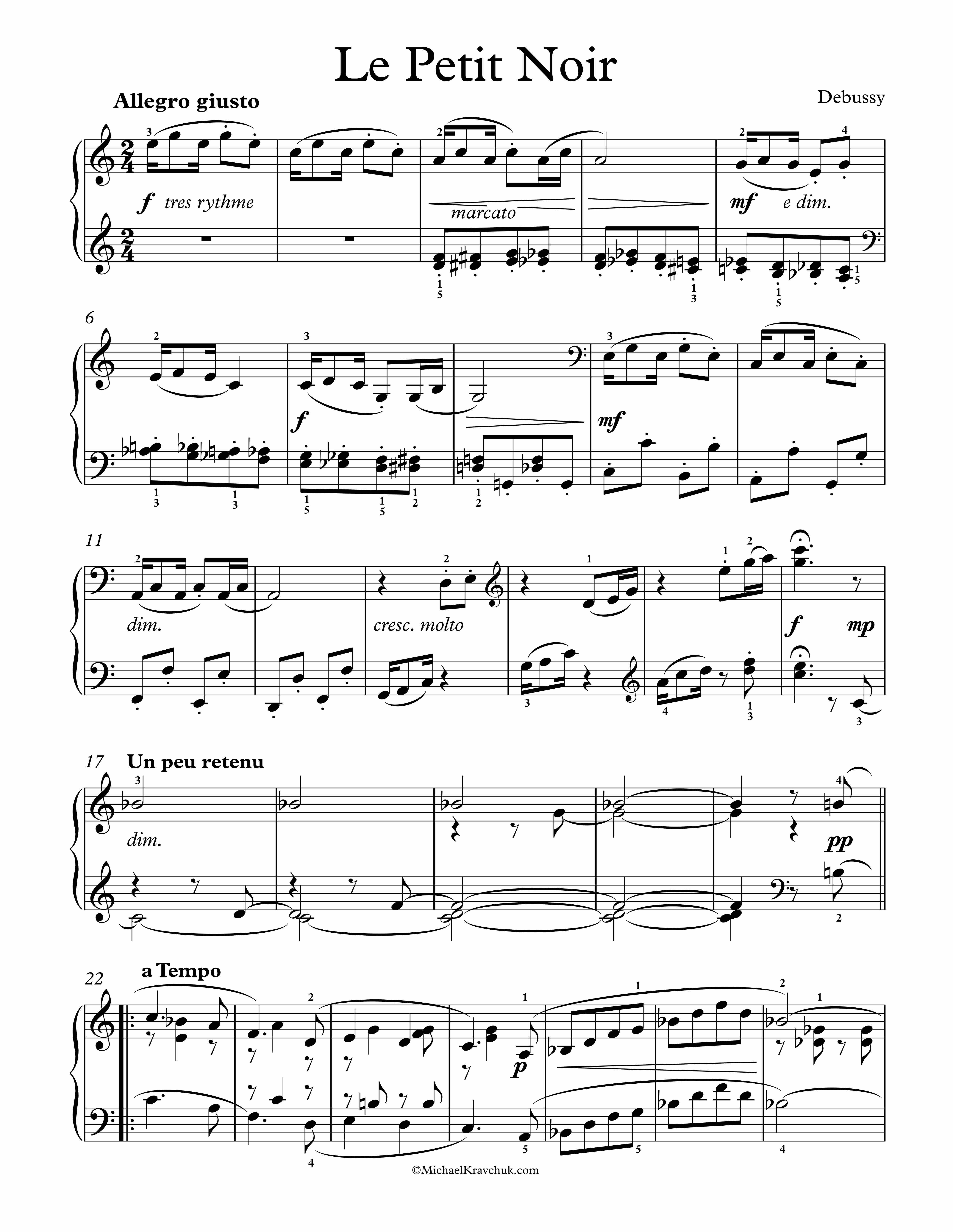Free Piano Sheet Music - Le Petit Noir - Debussy