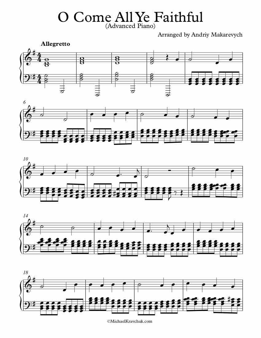Free Piano Arrangement Sheet Music - O Come All Ye Faithful