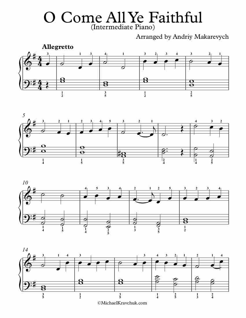 Free Piano Arrangement Sheet Music - O Come All Ye Faithful