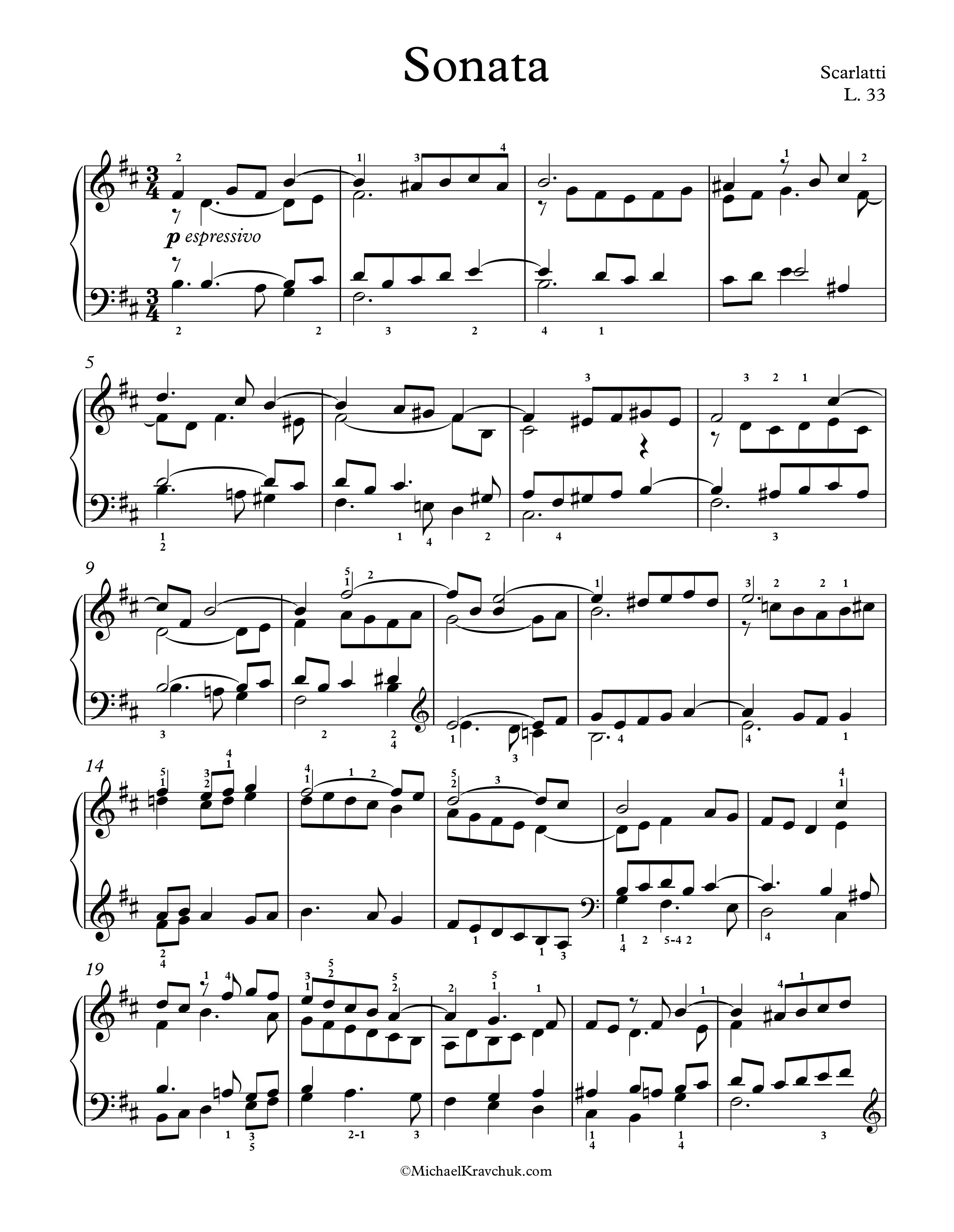 Free Piano Sheet Music - Sonata L. 33 - Scarlatti