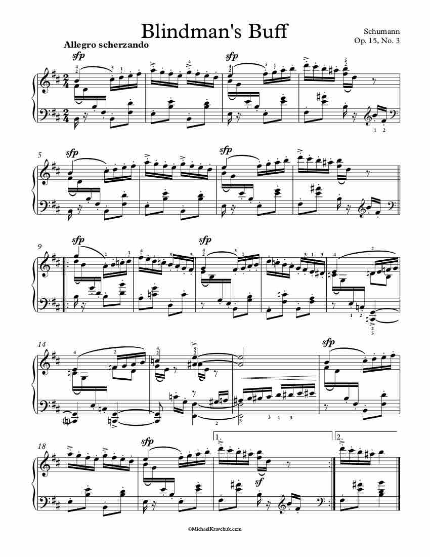 Free Piano Sheet Music - Blindman's Buff Op. 15, No. 3 - Schumann