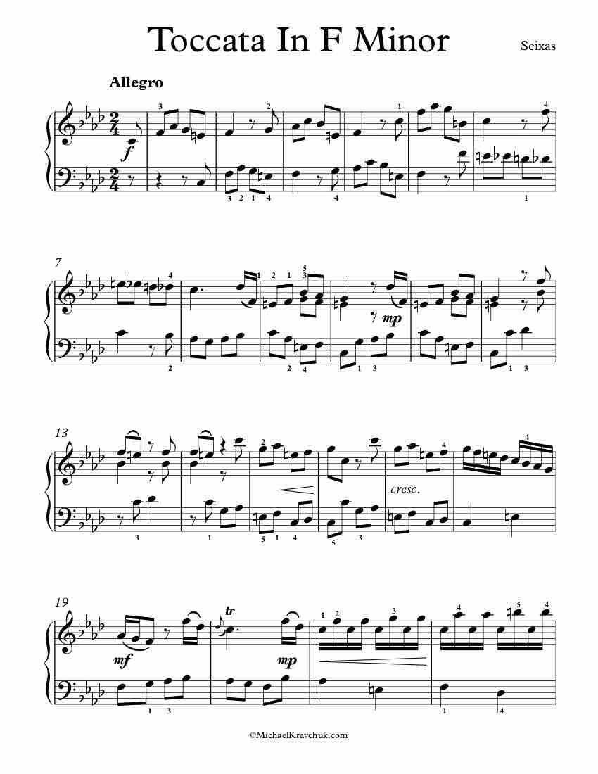 Free Piano Sheet Music - Toccata In F Minor - Seixas