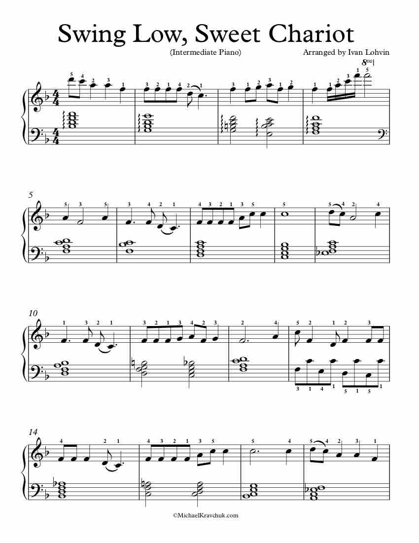 Free Piano Arrangement Sheet Music - Swing Low Sweet Chariot
