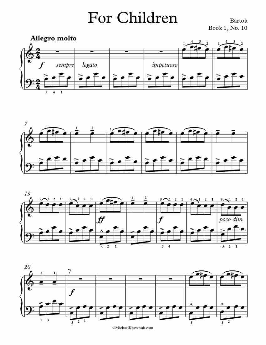 Free Piano Sheet Music - Children Book 1, No.10 - Bartok