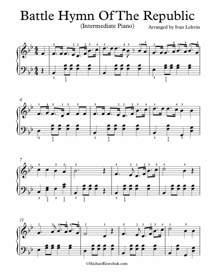 Free Piano Arrangement Sheet Music - Battle Hymn Of The Republic