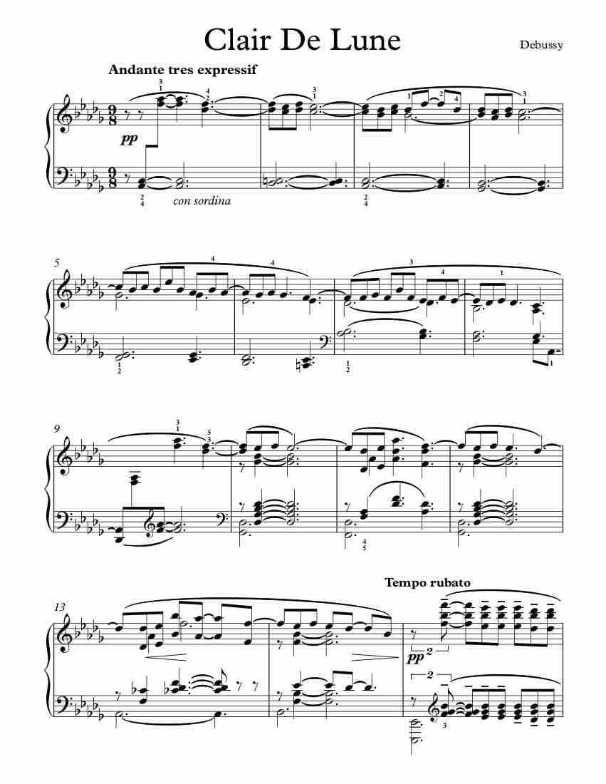 no usado Importancia bordillo Free Piano Sheet Music – Clair De Lune – Debussy – Michael Kravchuk