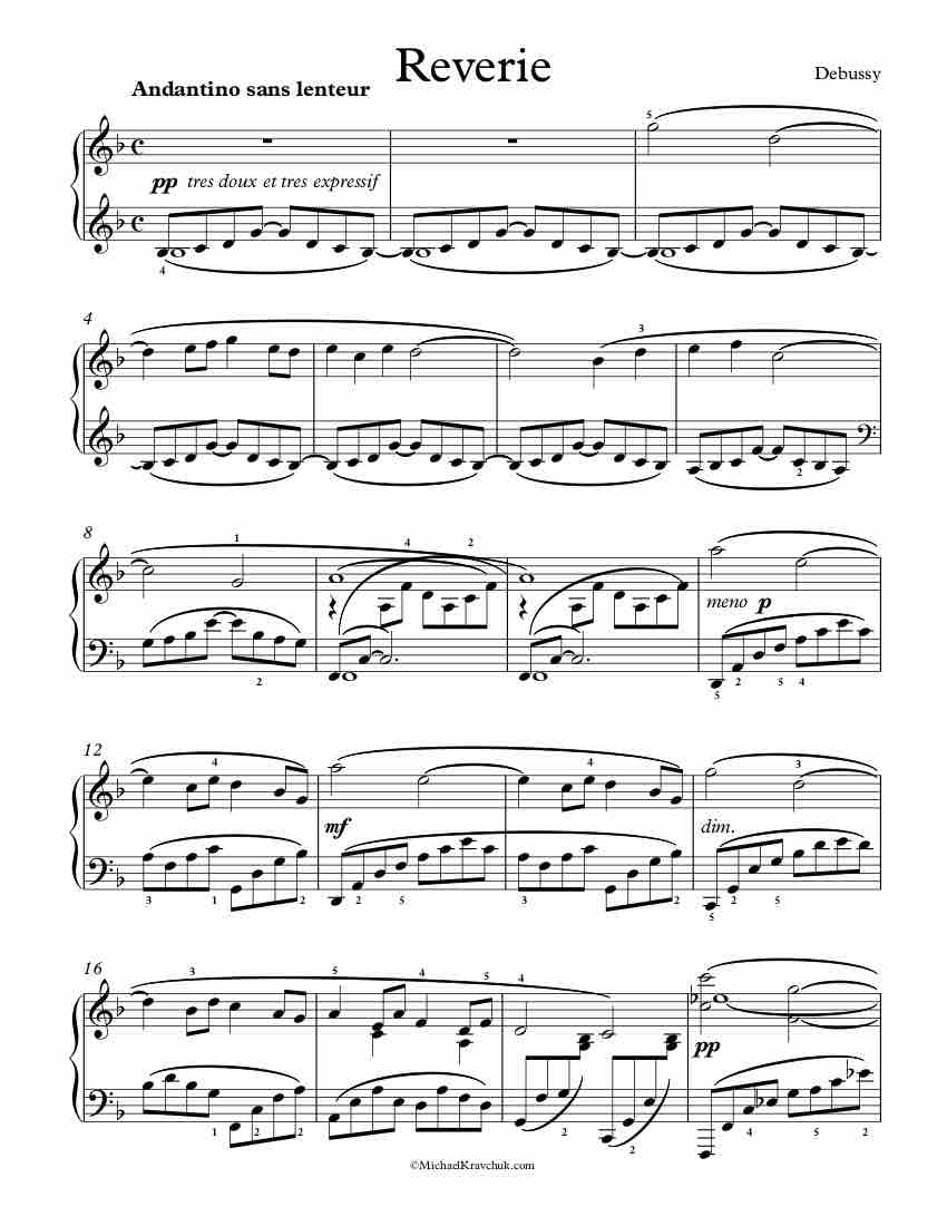 Free Piano Sheet Music - Reverie - Debussy