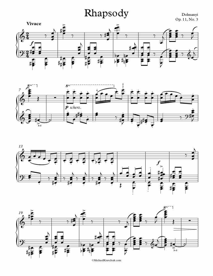 Free Piano Sheet Music - Rhapsody Op 11, No. 3 - Dohnanyi