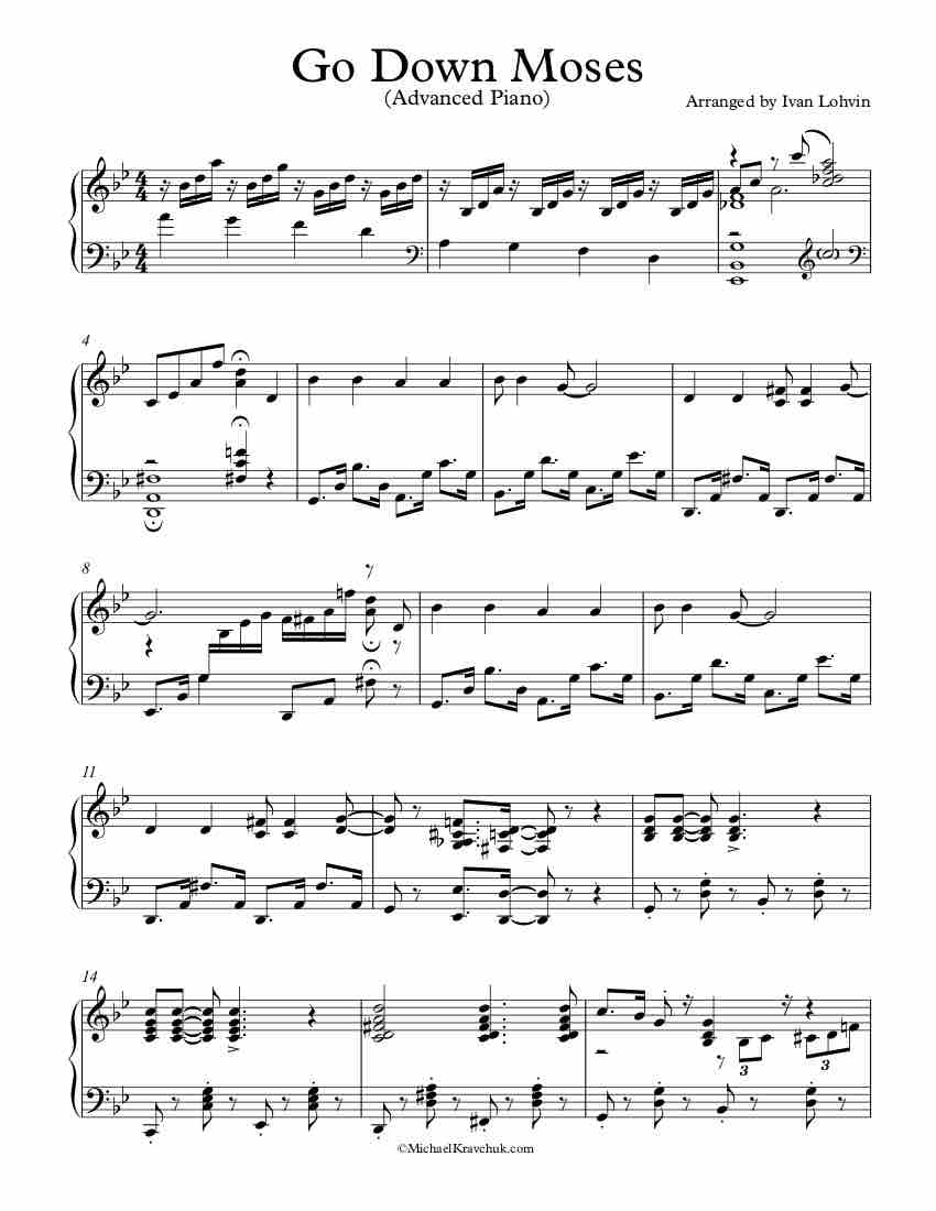 Free Piano Arrangement Sheet Music - Go Down Moses