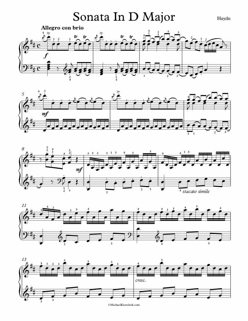 Free Piano Sheet Music - Sonata In D Major - Haydn