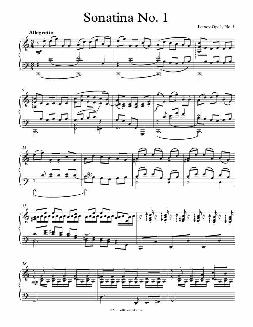 Free Piano Sheet Music - Sonatina Op. 1 No. 1 - Ivanov