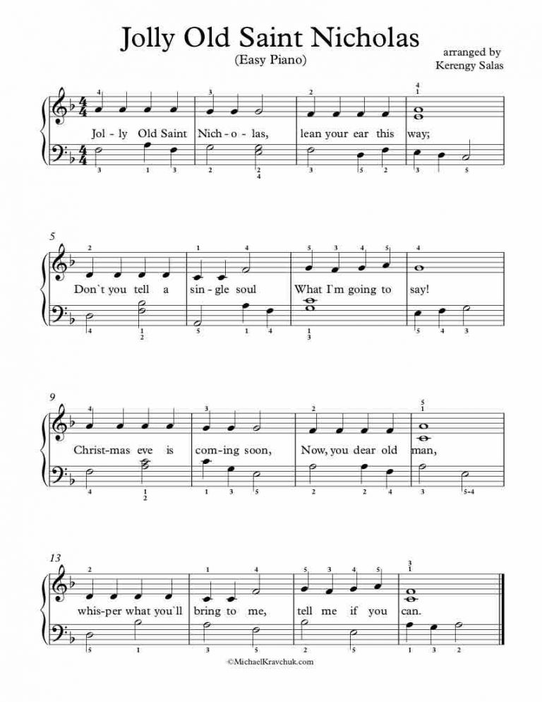Free Piano Arrangement Sheet Music – Jolly Old Saint Nicholas – Michael ...