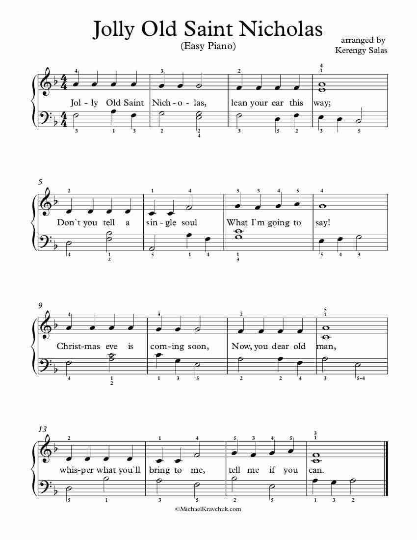 Free Piano Arrangement Sheet Music - Jolly Old Saint Nicholas