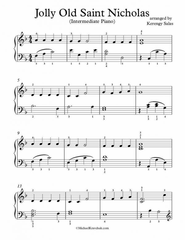 Free Piano Arrangement Sheet Music – Jolly Old Saint Nicholas – Michael ...